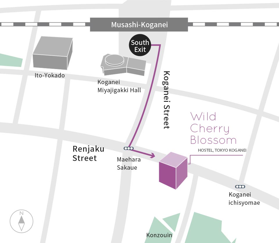 Wild Cherry Blossom - HOSTEL, TOKYO KOGANEI- Map